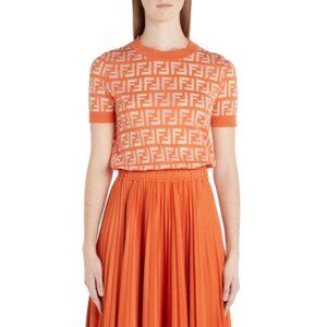 B-10. Fendi Logo Short Sleeve Sweater Kumquat S 10